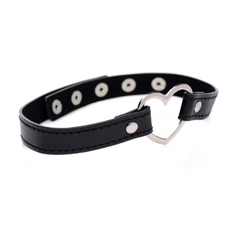 XR Brands Choker Heart Czarny, serce chromowane, pasek wegański