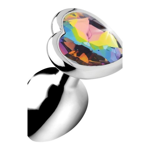 XR Brands Rainbow Prism Gem korek z sercem, aluminium, mały, tęczowy