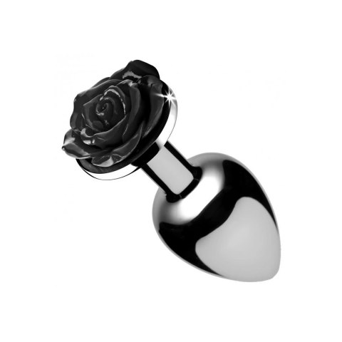 XR Brands Rosebud Plug średni aluminiowy z dekoracją roży czarny