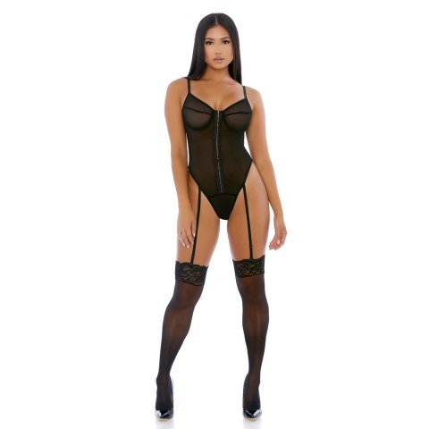 Body Forplay Nightly L - siateczkowa koszulka z paskami do pończoch