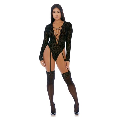 Forplay Feline XL Body z długim rękawem i wzorem geparda