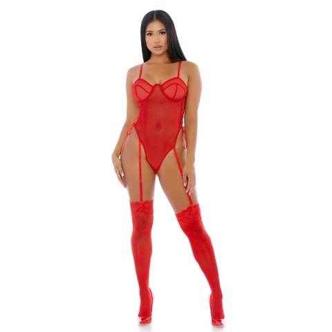 Forplay Make it Ring Body z paskami do pończoch, siateczka, S