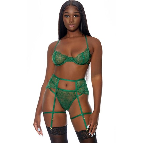 Forplay Blooming L - Koronkowy zestaw bielizny z pasem do pończoch