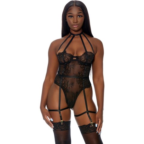 Forplay Body Koronkowe z Siateczką na Biuście XL z Paskami do Pończoch