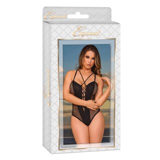 Magic Silk Body L/XL z koronką i siateczką, czarne zdobienia
