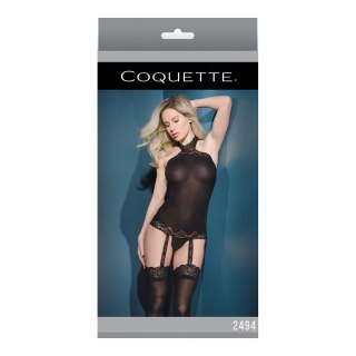 Coquette Top Halter Przezroczysty z Koronką i Pończochami S/M