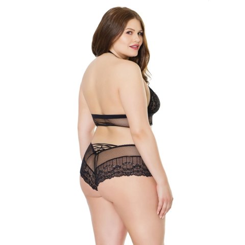 Coquette Top halter z siateczki i sznurowane spodenki plus size czarne