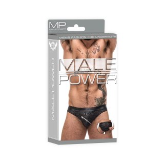 Male Power Bikini Zip S czarne z zamkiem i abstrakcyjnym wzorem