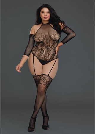 Dreamgirl Bodystocking Plus Size z koronką i siateczką czarna