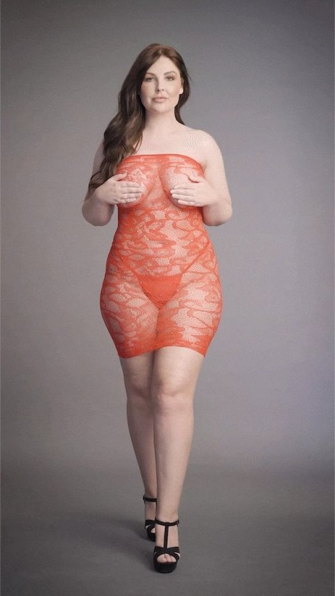 Le Desir Plus Size sukienka z dżetami, elastyczna koronka 1XL-3XL