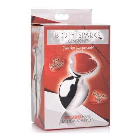 XR Brands Red Heart Plug średni - aluminiowy, z kryształem jaspisu
