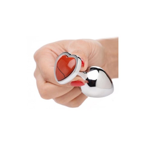 XR Brands Red Heart Plug średni - aluminiowy, z kryształem jaspisu