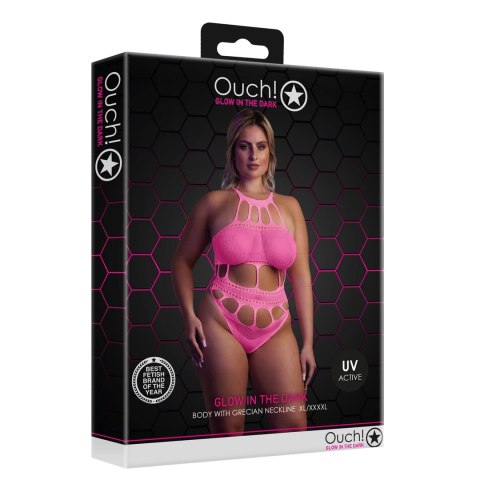 Ouch! Body Neon XL/XXXXL z greckim dekoltem, UV, neonowy roż