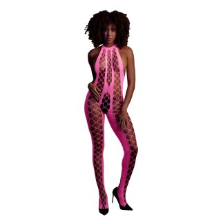 Ouch! Neon Bodystocking XS/L - Elastyczny stroj z dekoltem V, aktywowany UV