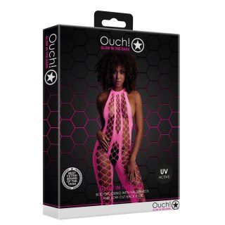 Ouch! Neon Bodystocking XS/L - Elastyczny stroj z dekoltem V, aktywowany UV