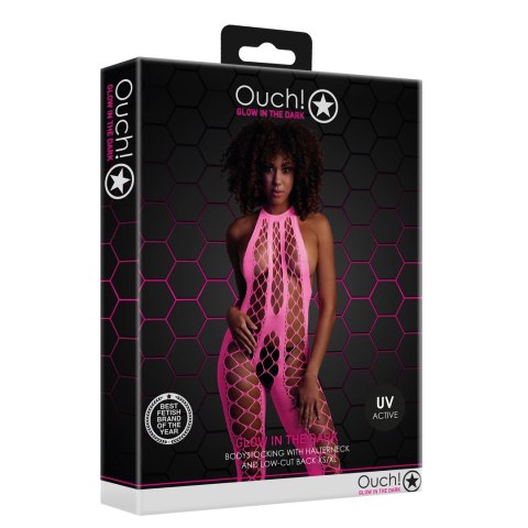 Ouch! Neon Bodystocking XS/L - Elastyczny stroj z dekoltem V, aktywowany UV