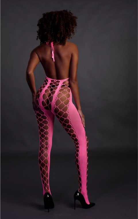 Ouch! Neon Bodystocking XS/L - Elastyczny stroj z dekoltem V, aktywowany UV