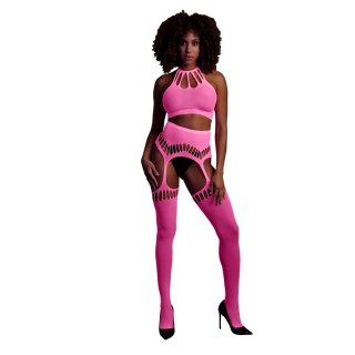 Ouch! Neon dwuczęściowy komplet top + pończochy XS/L, aktywowany UV