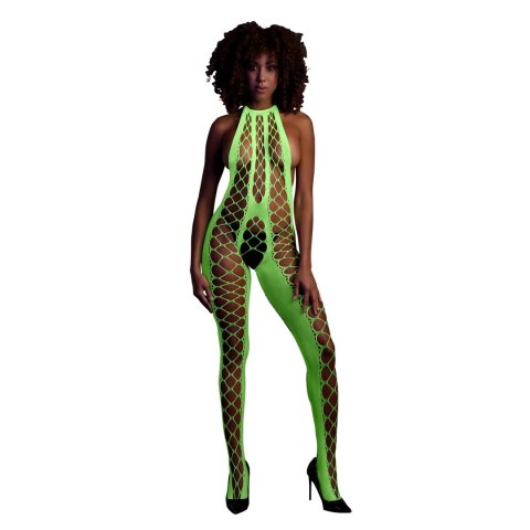 Ouch! by Shots Bodystocking Neon XS/L - głęboki dekolt, UV aktywacja