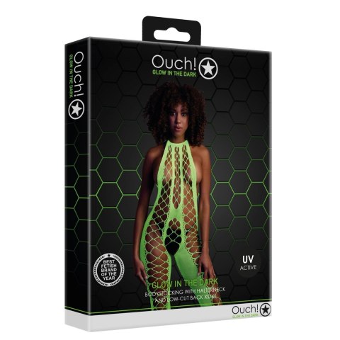 Ouch! by Shots Bodystocking Neon XS/L - głęboki dekolt, UV aktywacja