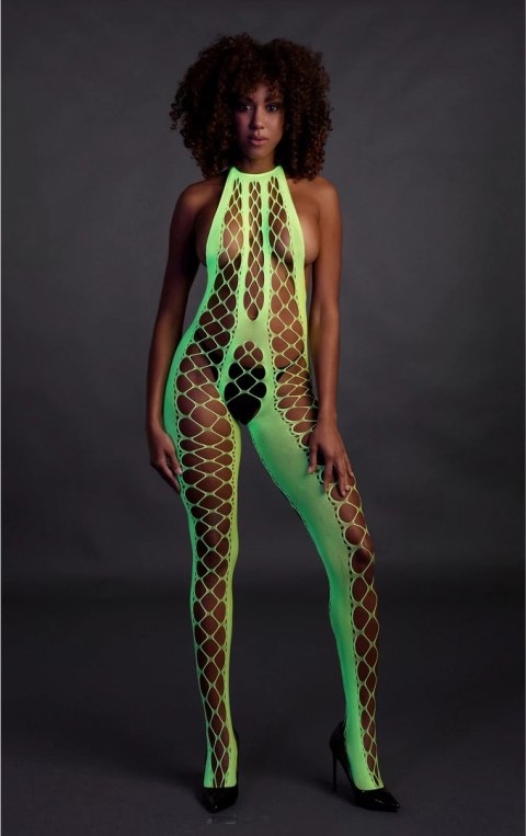 Ouch! by Shots Bodystocking Neon XS/L - głęboki dekolt, UV aktywacja