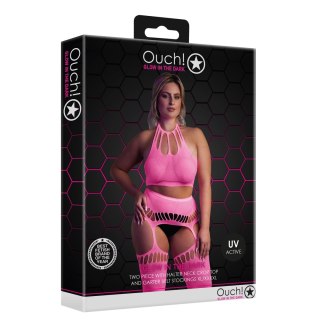 Ouch! by Shots Neon Body 2-częściowe XL/XXXXL z topem i pończochami UV