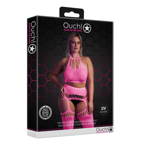 Ouch! by Shots Neon Body 2-częściowe XL/XXXXL z topem i pończochami UV