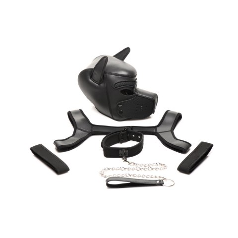XR Brands Zestaw neoprenowy Dog Play - kaptur, obroża, uprząż, smycz