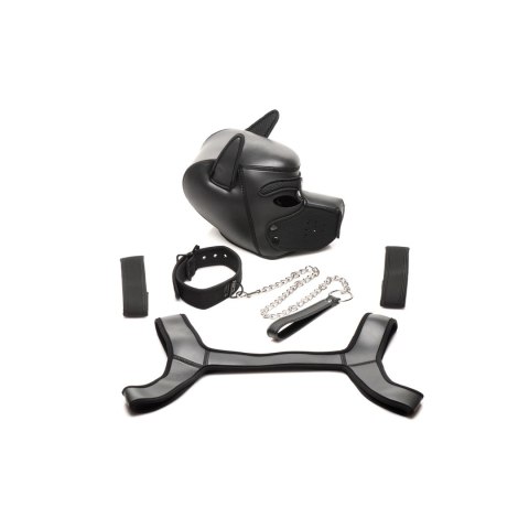 XR Brands Zestaw neoprenowy Dog Play - kaptur, obroża, uprząż, smycz