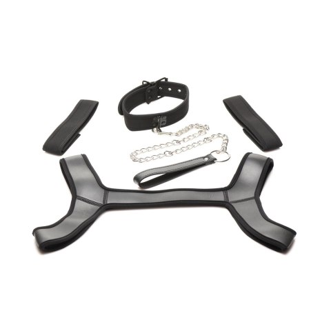 XR Brands Zestaw neoprenowy Dog Play - kaptur, obroża, uprząż, smycz