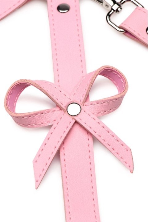 XR Brands uprząż z kokardkami XL/2XL rożowa skora PU regulowana