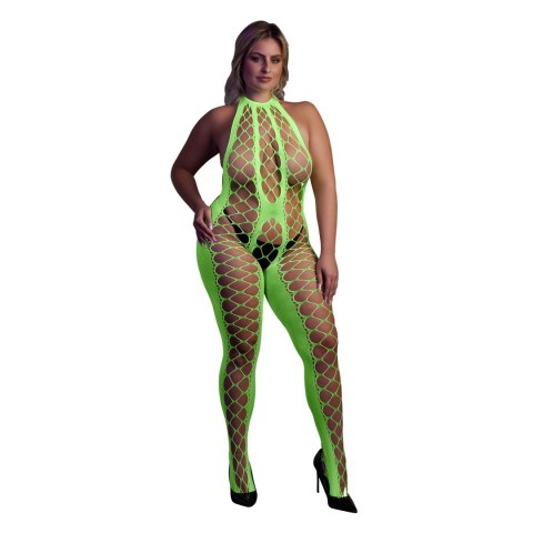 Shots Ouch! Bodystocking Neonowy XL/XXXXL z głębokim dekoltem UV