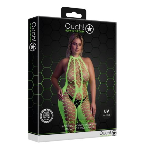 Shots Ouch! Bodystocking Neonowy XL/XXXXL z głębokim dekoltem UV