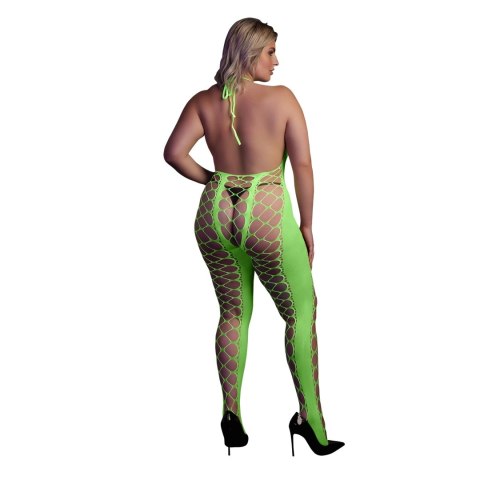 Shots Ouch! Bodystocking Neonowy XL/XXXXL z głębokim dekoltem UV