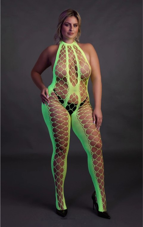 Shots Ouch! Bodystocking Neonowy XL/XXXXL z głębokim dekoltem UV