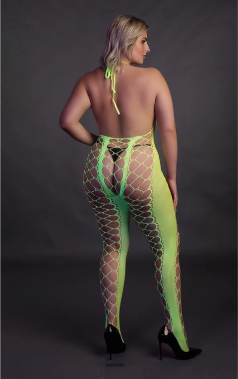 Shots Ouch! Bodystocking Neonowy XL/XXXXL z głębokim dekoltem UV