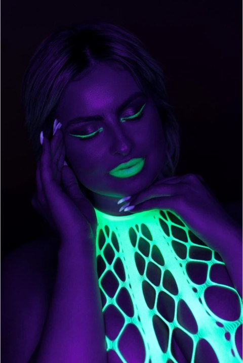 Shots Ouch! Bodystocking Neonowy XL/XXXXL z głębokim dekoltem UV
