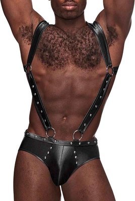 Male Power LXL Jockstrap z szelkami i metalowymi elementami czarny