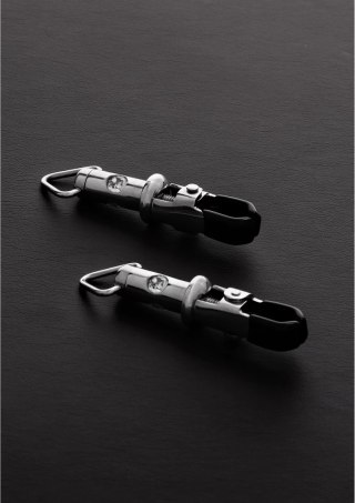 Steel Zaciski Baryłkowe z Cyrkoniami - 2 sztuki, 3 Kamienie, Regulowane
