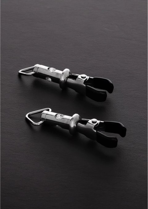 Steel Zaciski Baryłkowe z Cyrkoniami - 2 sztuki, 3 Kamienie, Regulowane