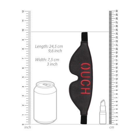 Ouch! Maska na oczy skorzana czarna z napisem, warstwa czerwona