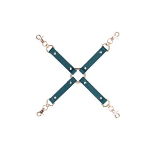 OUCH! Uprząż Halo z obrożą i smyczą, skorzany wygląd, złote zdobienia