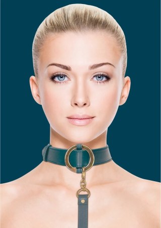 Ouch! Halo - Skorzana obroża ze smyczą, złote wykończenia, regulowana