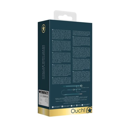 Ouch! Halo - Skorzana obroża ze smyczą, złote wykończenia, regulowana