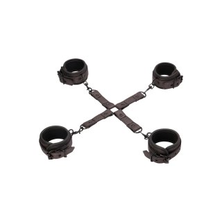 Ouch! Kajdanki na uprzęży tytanowo-szare, skora i PVC