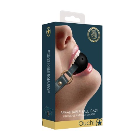 Ouch! Knebel kulkowy Halo - skorzany design, złote zdobienia