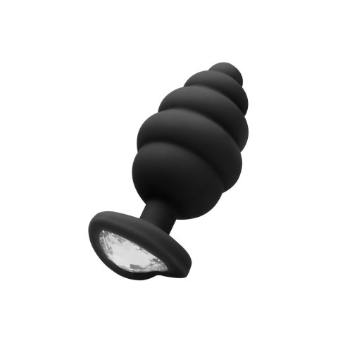 Ouch! Korek silikonowy z diamentowym sercem, żebrowany, czarny