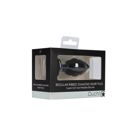 Ouch! Korek silikonowy z diamentowym sercem, żebrowany, czarny