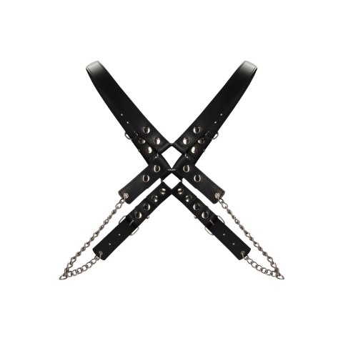 Ouch! Uprząż męska skorzano-stalowa z regulacją i łańcuchami