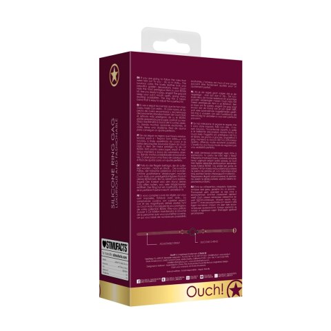 Ouch! silikonowy knebel z otwartym kołkiem - złote zdobienia, regulowany